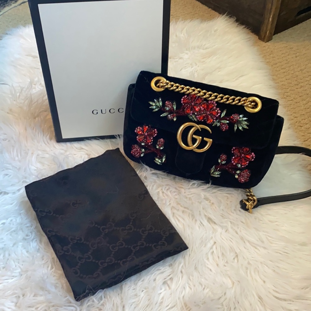 Gucci Marmont Crystal-embellished In Black Velvet